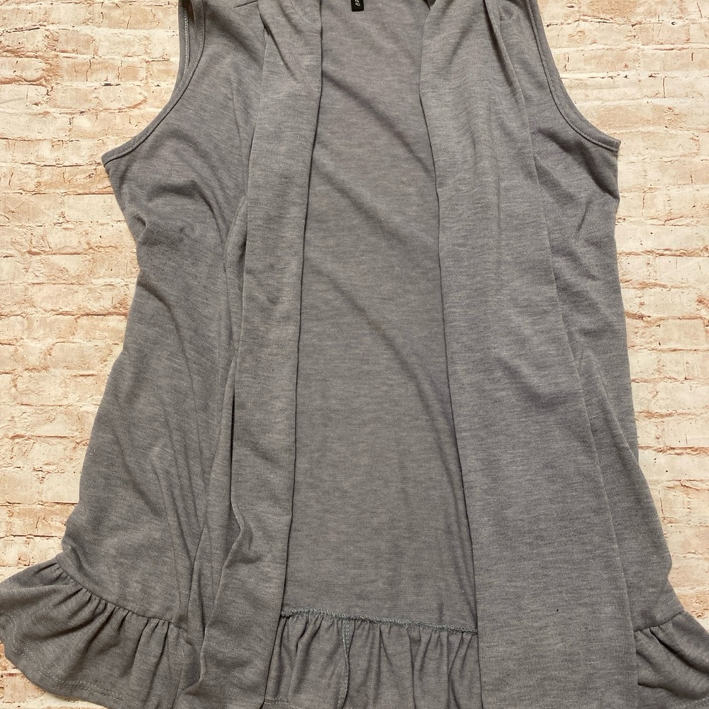 Jason Maxwell Grey Open Vest Tunic With Ruffle Bottom XL